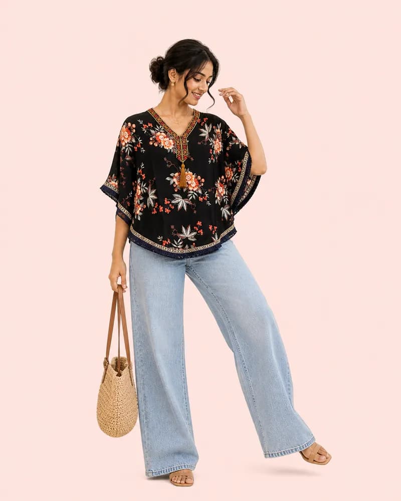 Bohemian Floral Kaftan Top