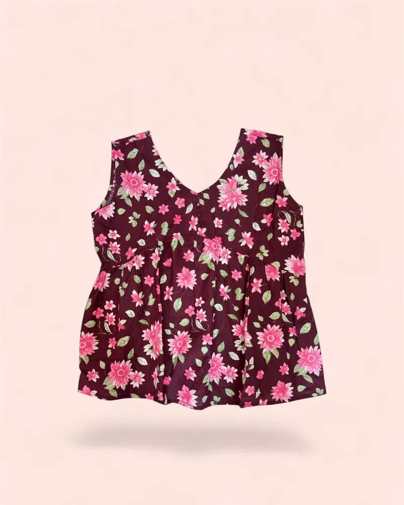 Burgundy Floral Peplum Kurti Top