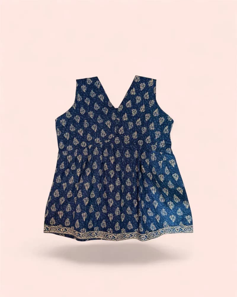 Indigo Block Print Peplum Kurti Top