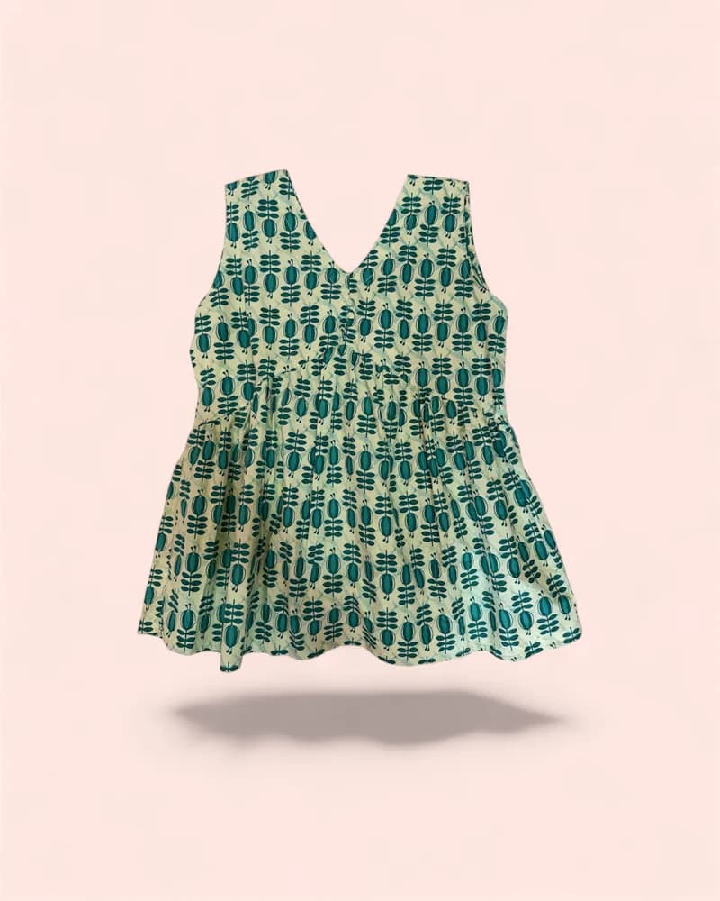 Mint & Teal Botanical Block Print Peplum Top